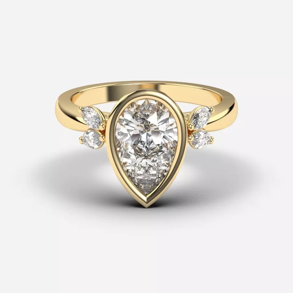 Pear Diamond Bezel Setting Solitaire Diamond Ring 3D print model_0