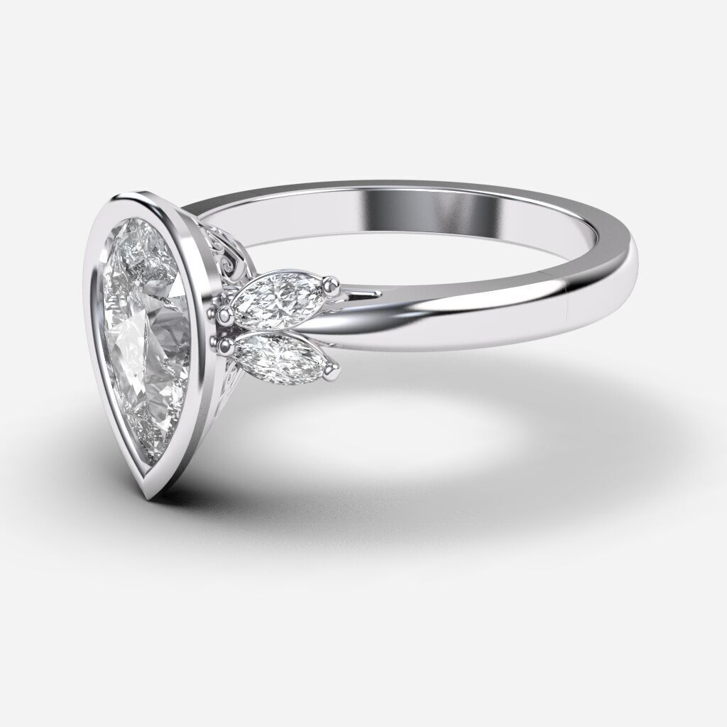 Pear Diamond Bezel Setting Solitaire Diamond Ring 3D print model_9