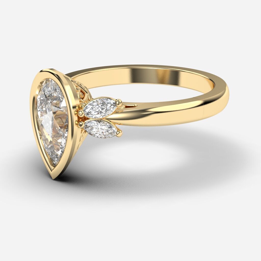 Pear Diamond Bezel Setting Solitaire Diamond Ring 3D print model_1