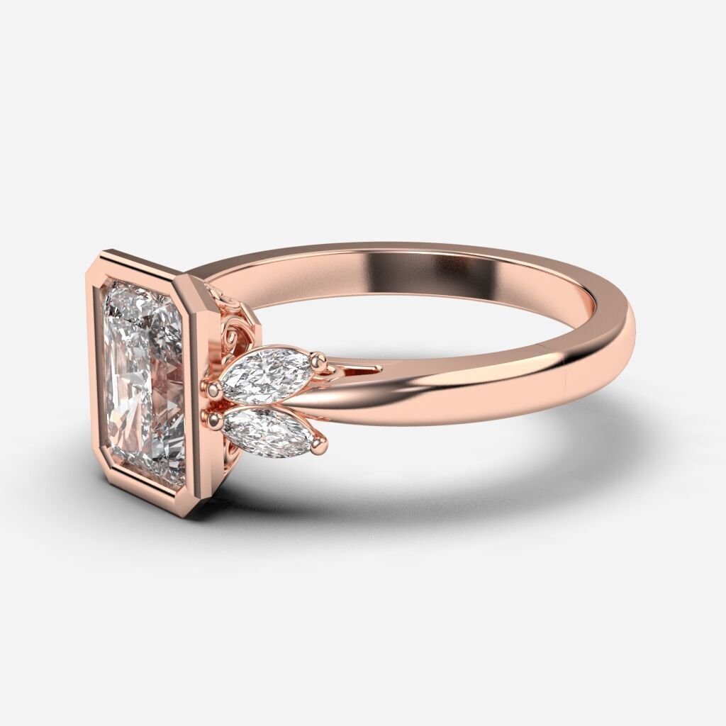 Radiant Diamond Bezel Setting Solitaire Diamond Ring 3D print model_5
