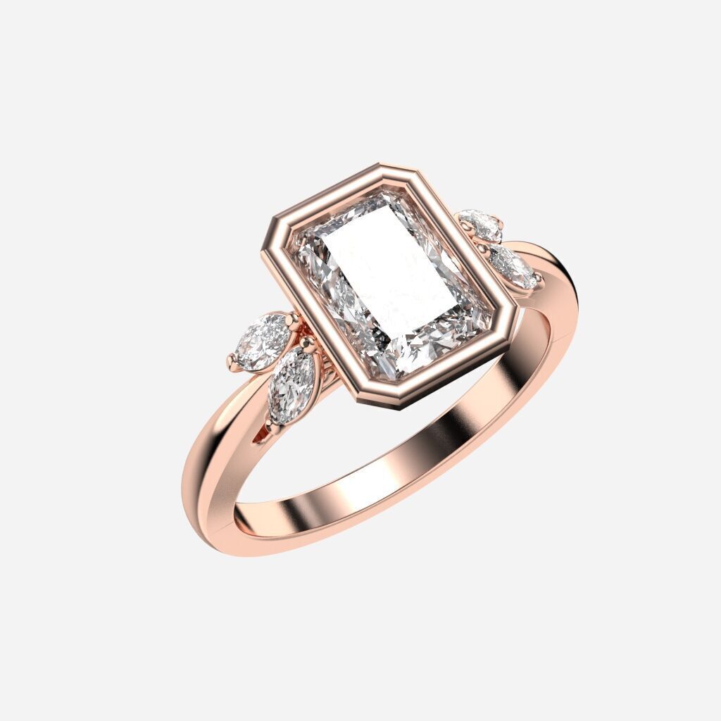 Radiant Diamond Bezel Setting Solitaire Diamond Ring 3D print model_6