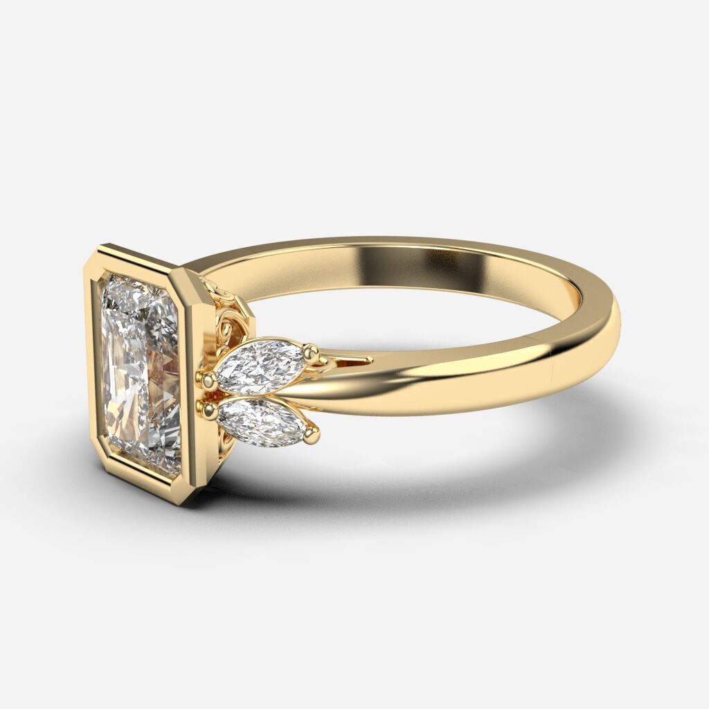 Radiant Diamond Bezel Setting Solitaire Diamond Ring 3D print model_1
