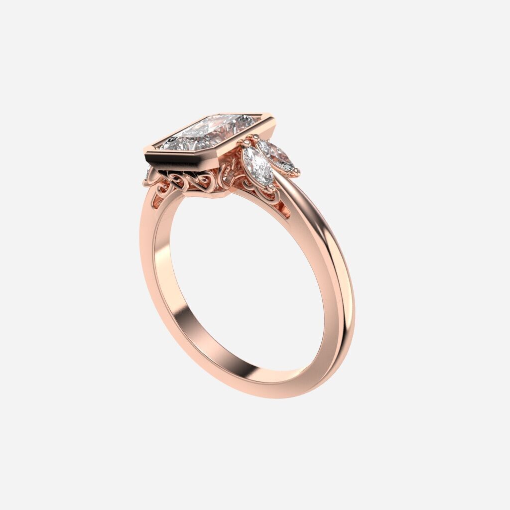 Radiant Diamond Bezel Setting Solitaire Diamond Ring 3D print model_7