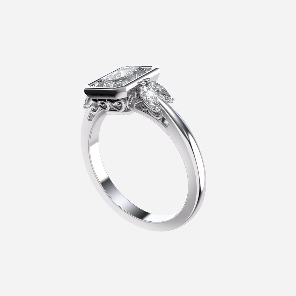 Radiant Diamond Bezel Setting Solitaire Diamond Ring 3D print model_11
