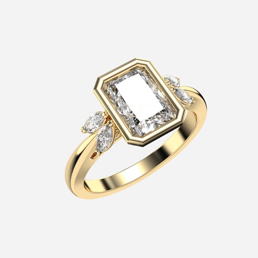 Radiant Diamond Bezel Setting Solitaire Diamond Ring 3D print model_2