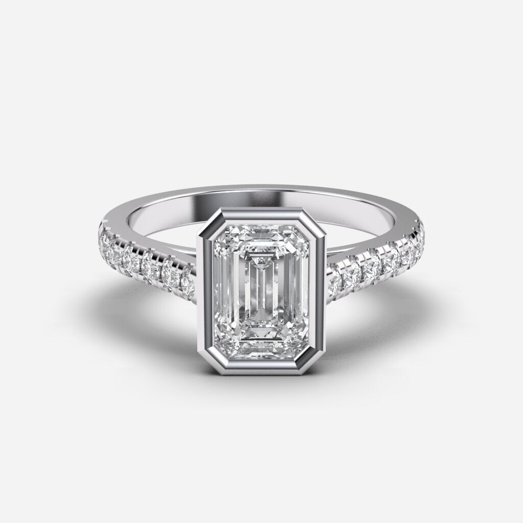 Emerald Diamond Bezel Setting Solitaire Diamond Ring 3D print model_8