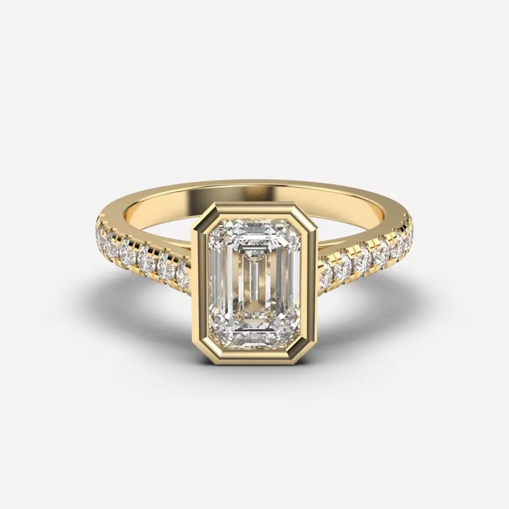 Emerald Diamond Bezel Setting Solitaire Diamond Ring 3D print model_0