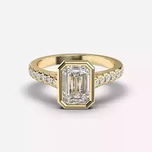 Emerald Diamond Bezel Setting Solitaire Diamond Ring
