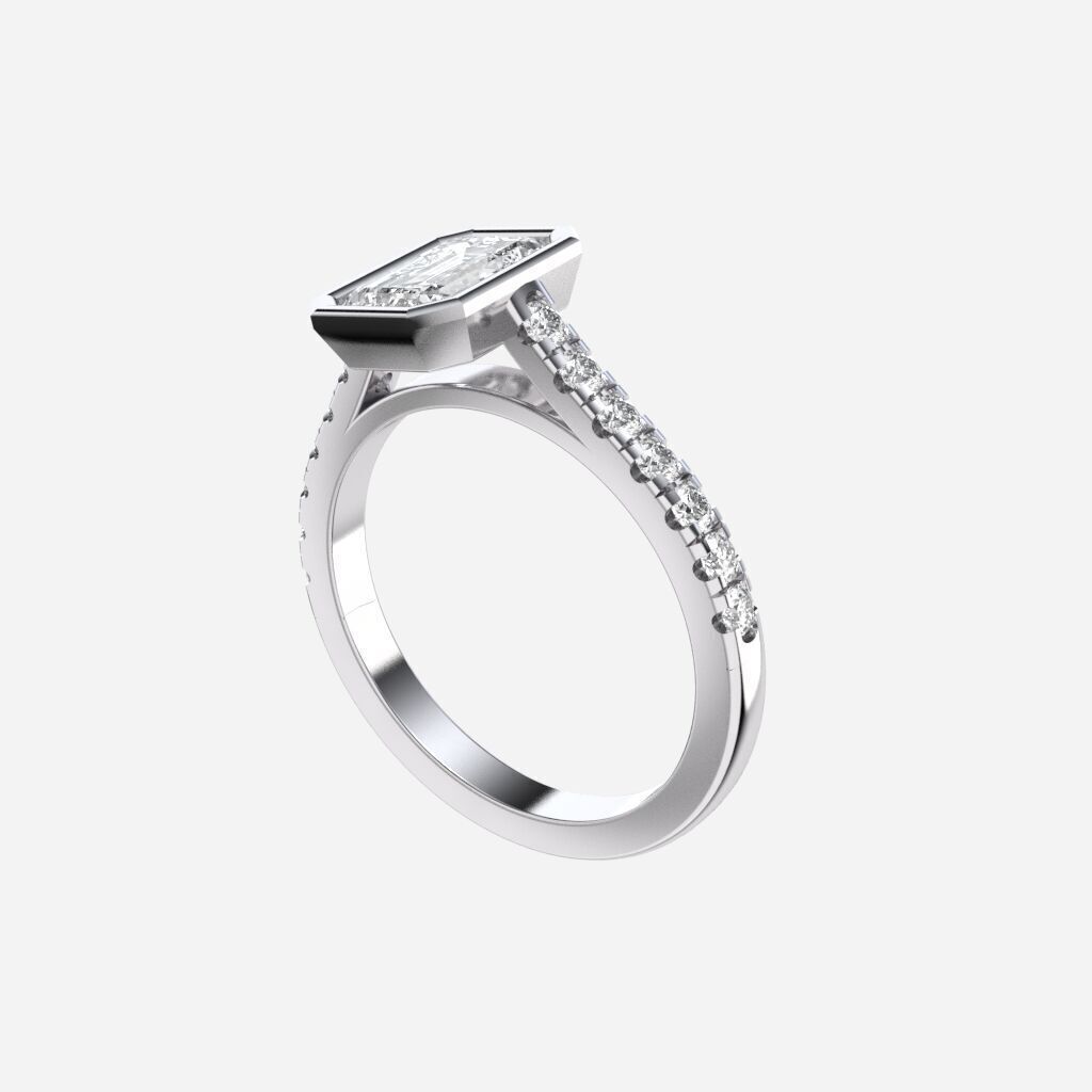 Emerald Diamond Bezel Setting Solitaire Diamond Ring 3D print model_11