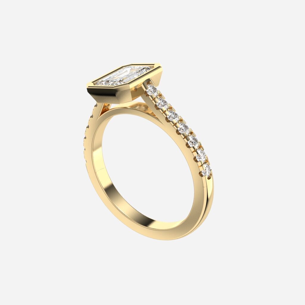 Emerald Diamond Bezel Setting Solitaire Diamond Ring 3D print model_3