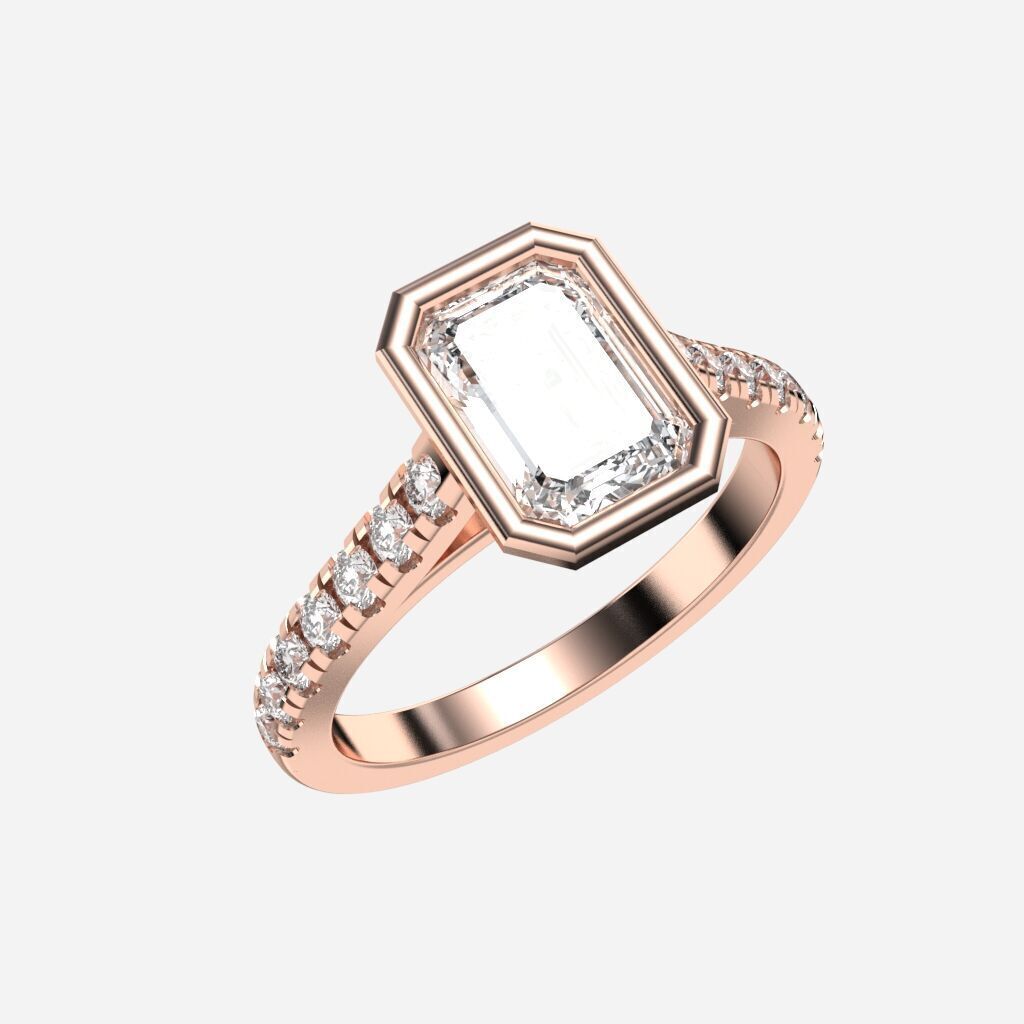 Emerald Diamond Bezel Setting Solitaire Diamond Ring 3D print model_6