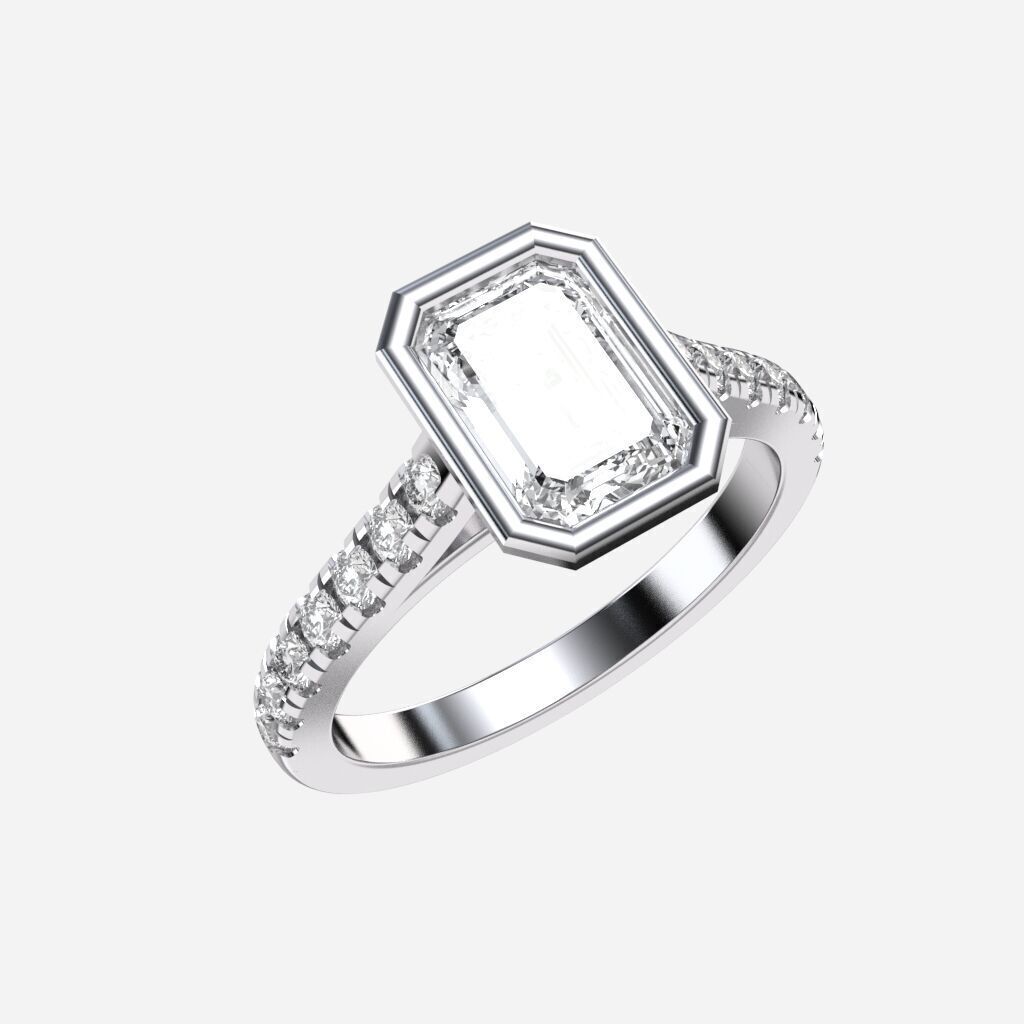Emerald Diamond Bezel Setting Solitaire Diamond Ring 3D print model_10