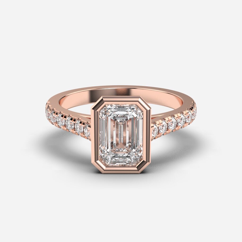 Emerald Diamond Bezel Setting Solitaire Diamond Ring 3D print model_4