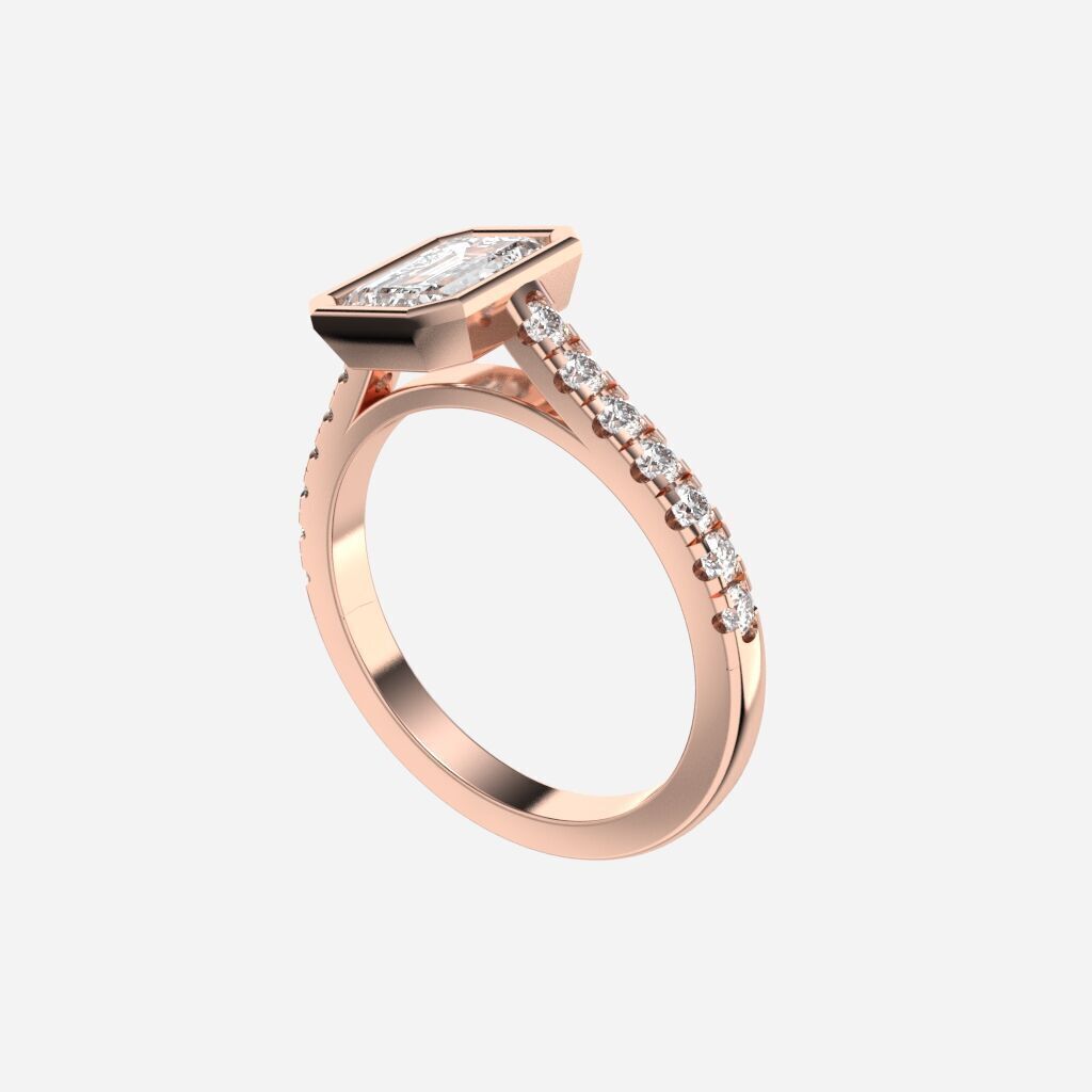 Emerald Diamond Bezel Setting Solitaire Diamond Ring 3D print model_7