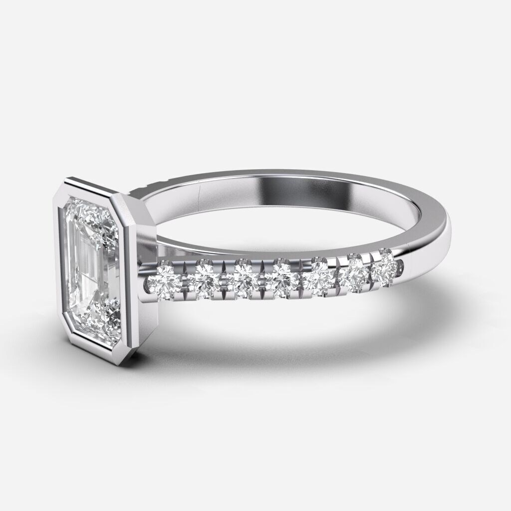 Emerald Diamond Bezel Setting Solitaire Diamond Ring 3D print model_9