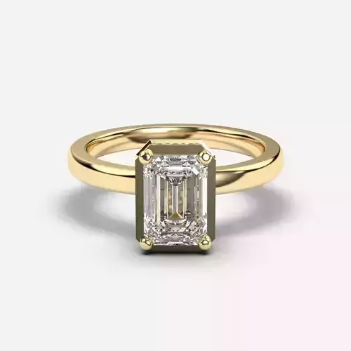 Emerald Diamond Bezel Setting Solitaire Diamond Ring