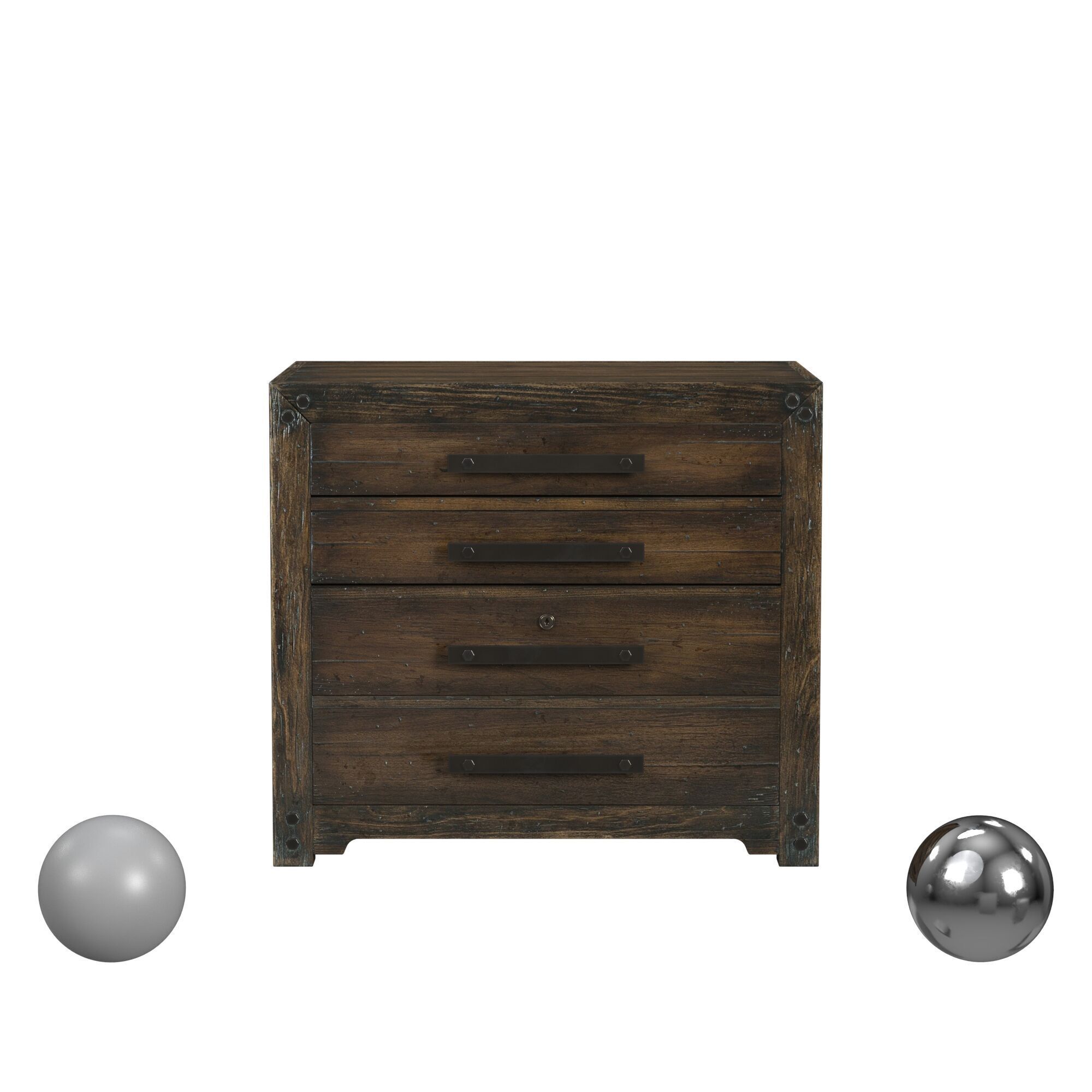 Meredith Distressed Walnut Metal File Cabinet 3D model_1
