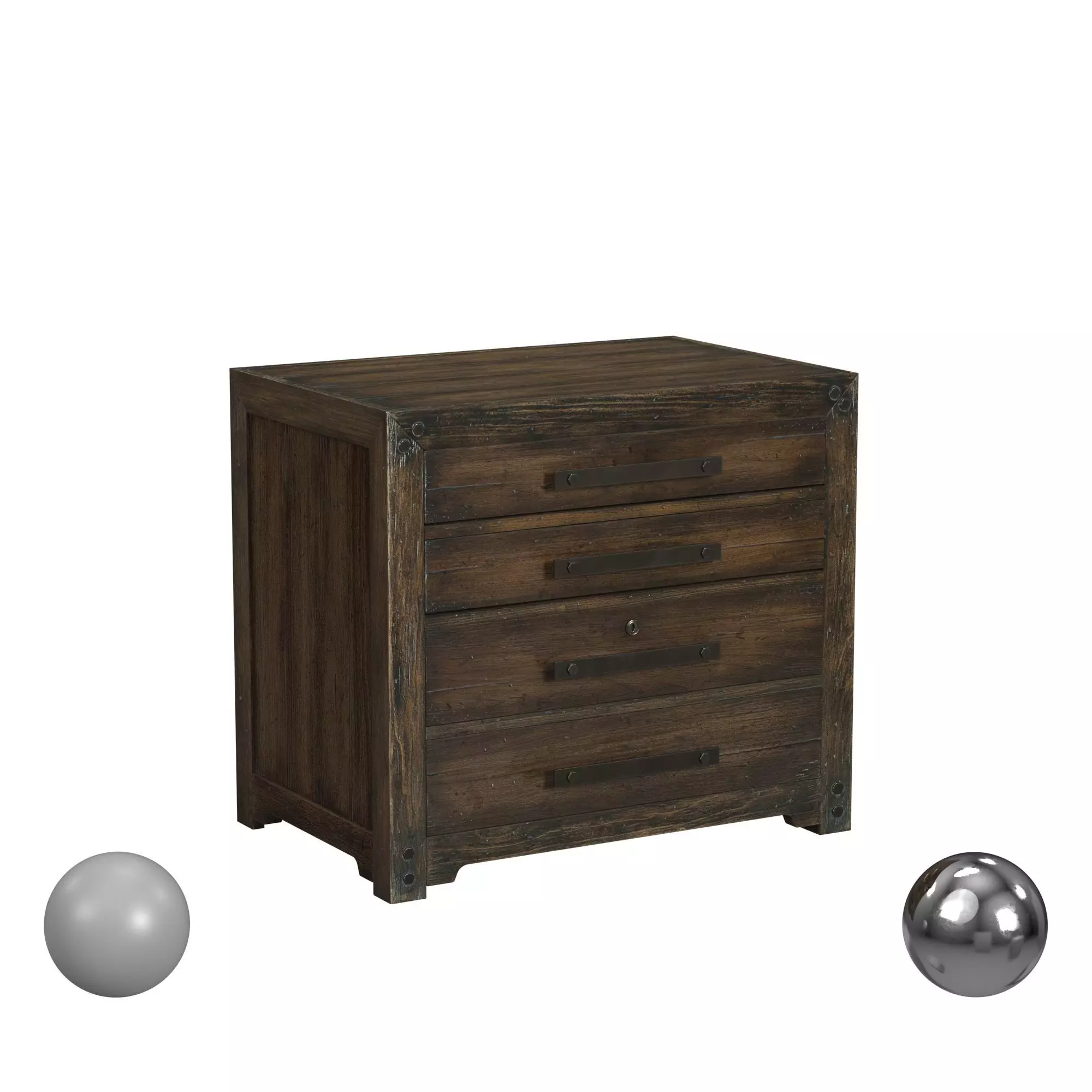 Meredith Distressed Walnut Metal File Cabinet 3D model_0