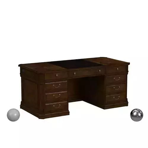 Partner Desk in Chestnut and Green Faux Leather