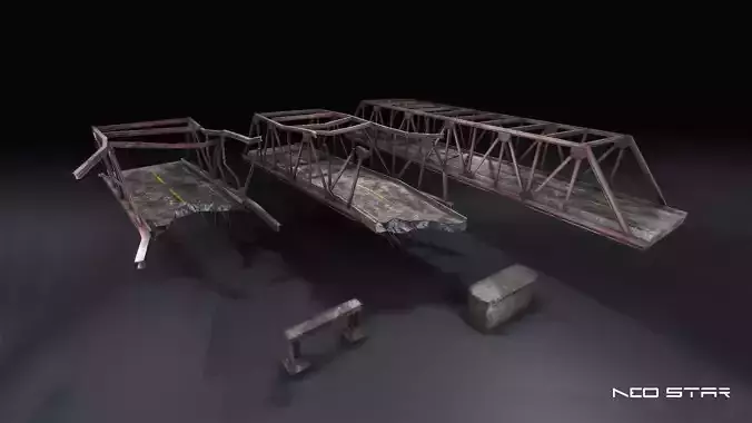 Low Poly Modular Broken Bridge 2 Low-poly 3D model Low Poly Modular Broken Bridge 2 Low-poly 3D model