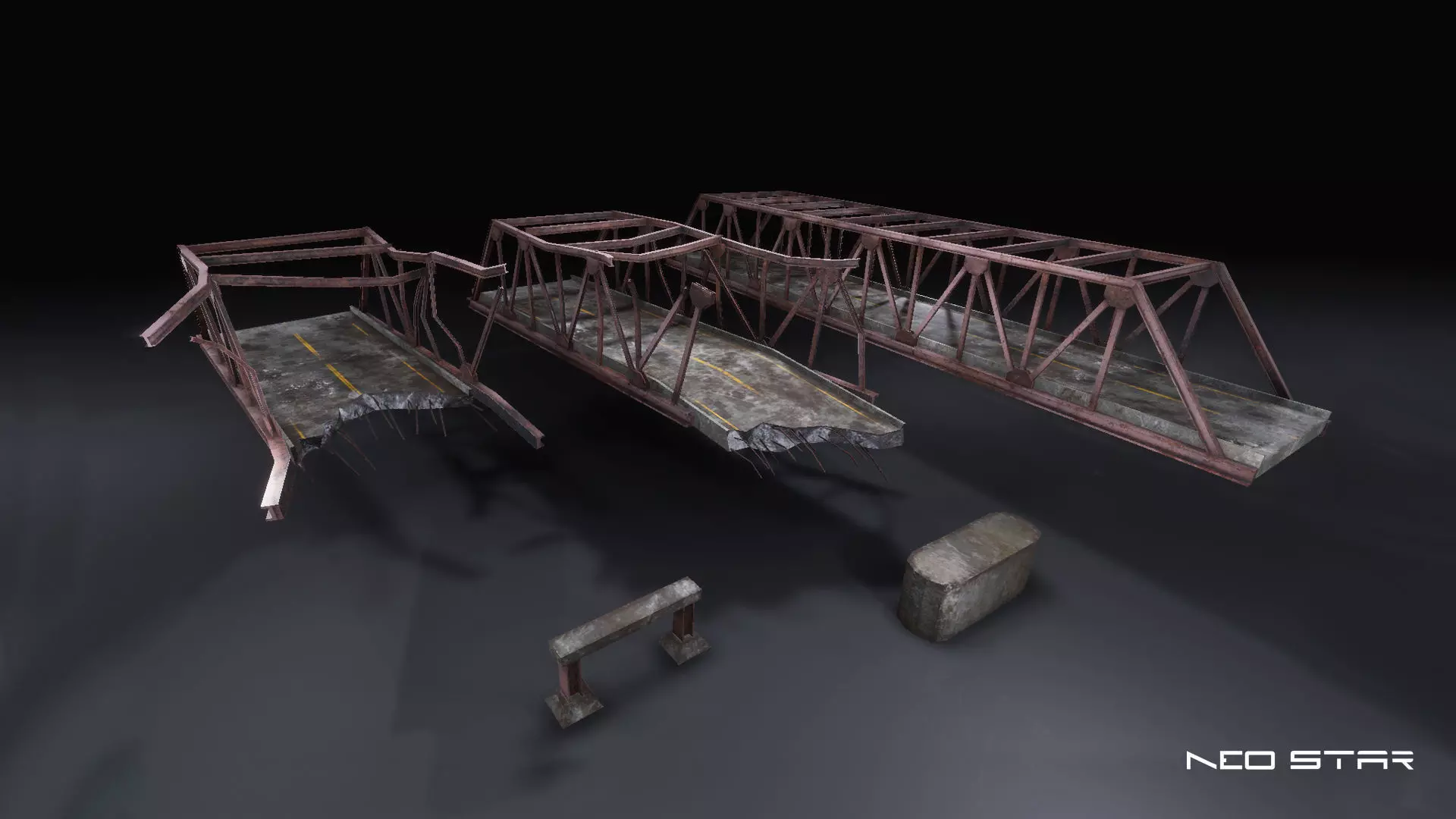 Low Poly Modular Broken Bridge 2 Low-poly 3D model_0