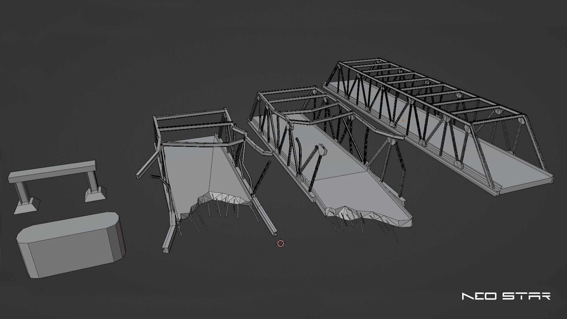 Low Poly Modular Broken Bridge 2 Low-poly 3D model_5