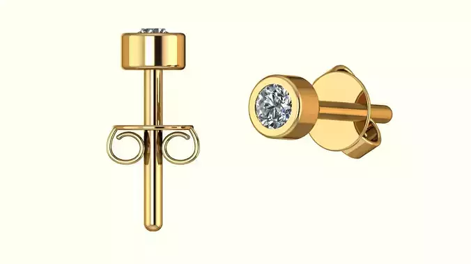 Stud earring with 3mm stone Round 3d model print with clip