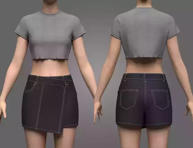 Female Cross Skirt and Crop Top