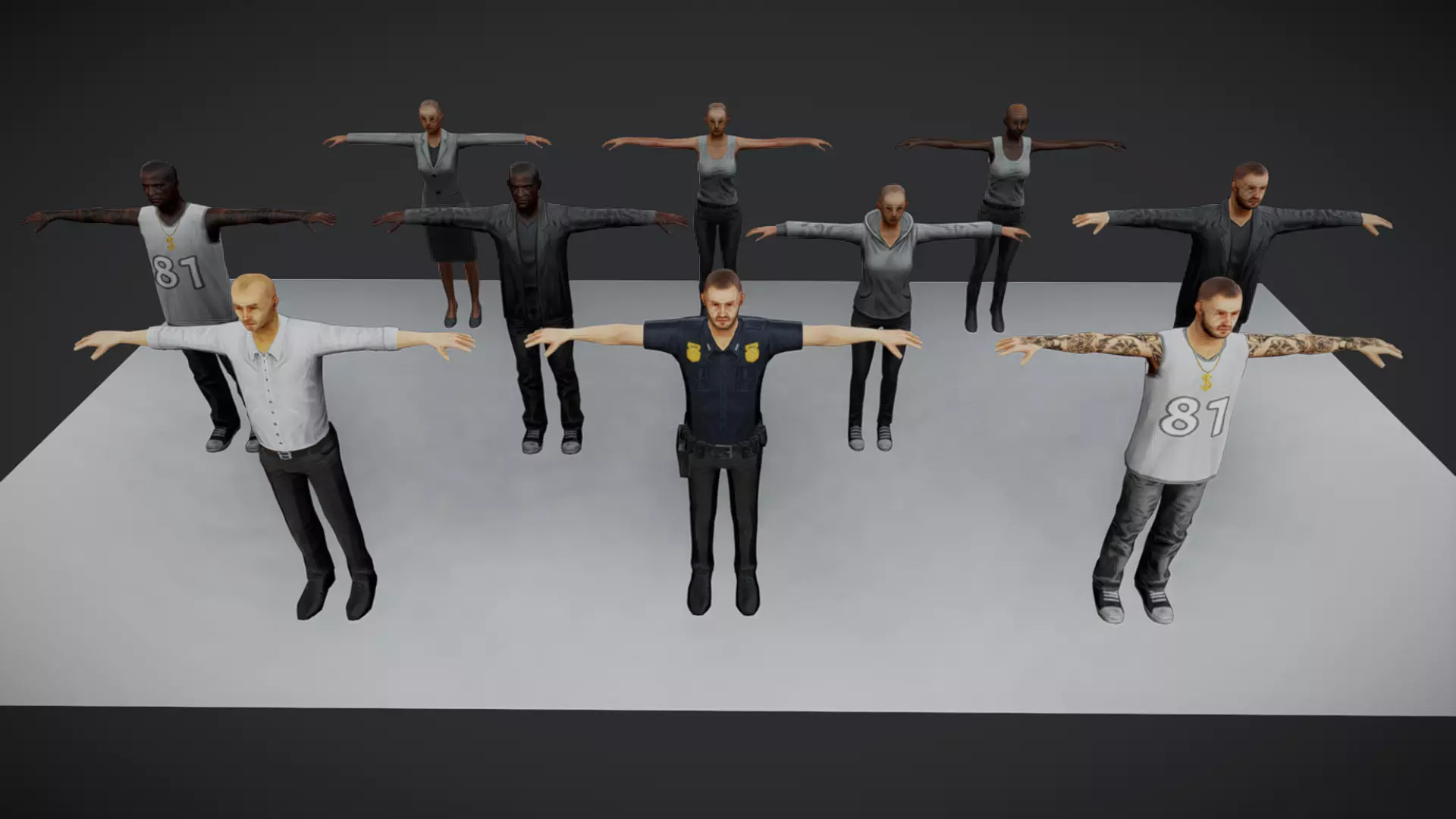 Man and Women Characters Pack Low-poly 3D model_0