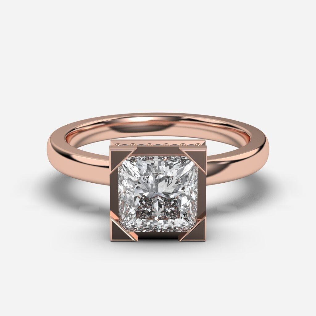 Princess Diamond Bezel Setting Solitaire Diamond Ring 3D print model_4