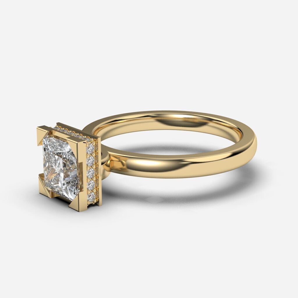 Princess Diamond Bezel Setting Solitaire Diamond Ring 3D print model_1