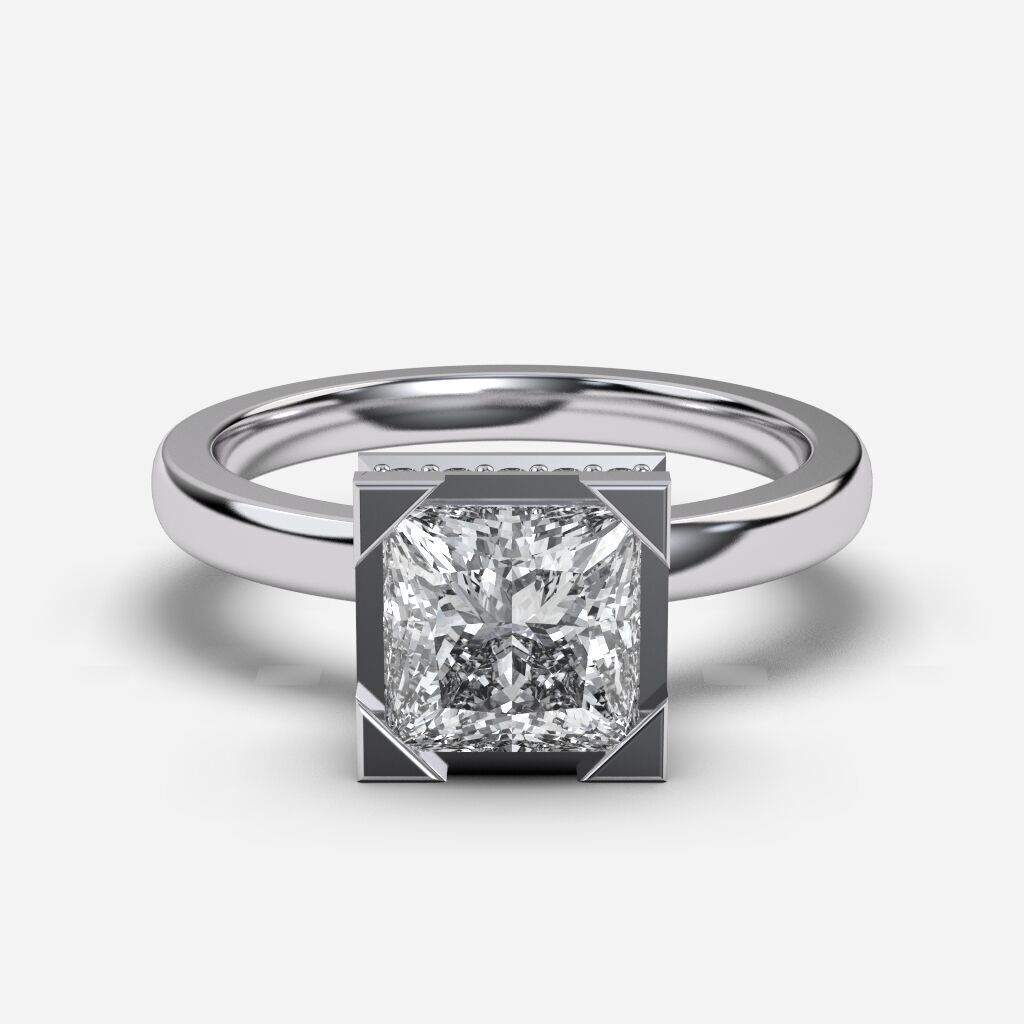 Princess Diamond Bezel Setting Solitaire Diamond Ring 3D print model_8