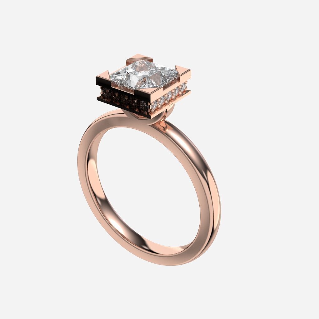 Princess Diamond Bezel Setting Solitaire Diamond Ring 3D print model_7
