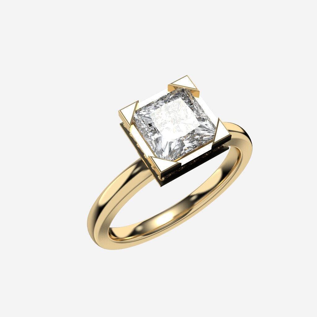 Princess Diamond Bezel Setting Solitaire Diamond Ring 3D print model_2