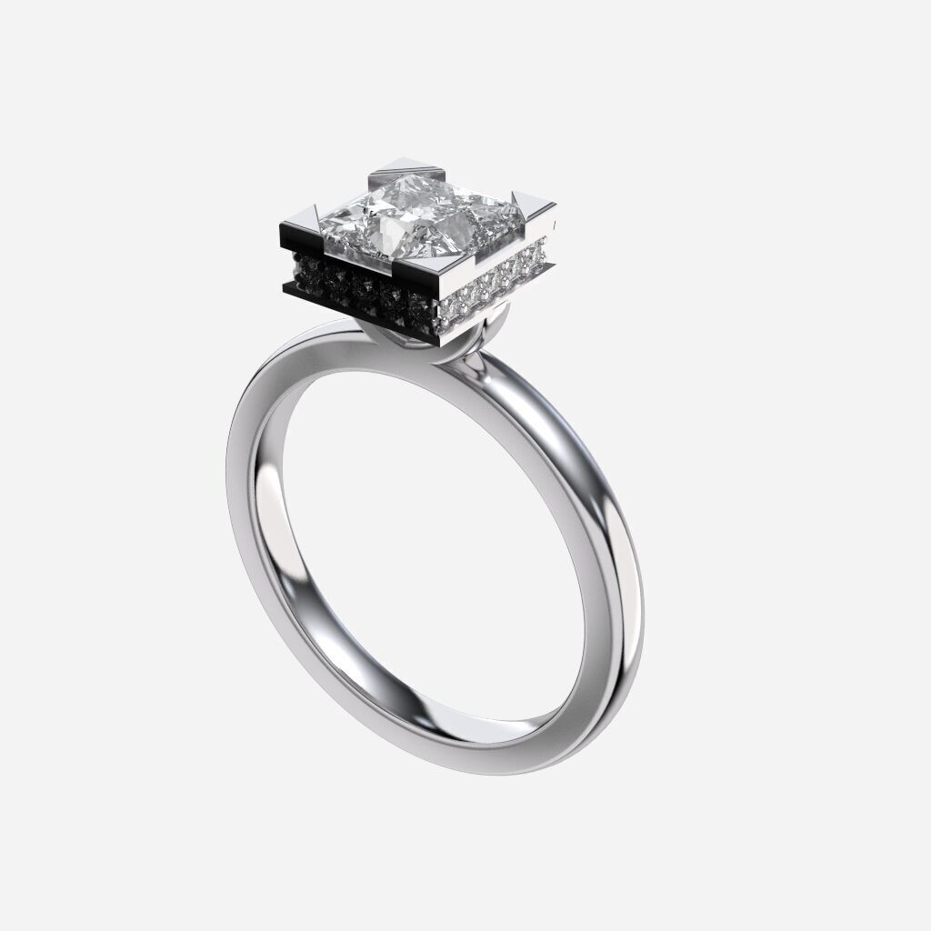 Princess Diamond Bezel Setting Solitaire Diamond Ring 3D print model_11