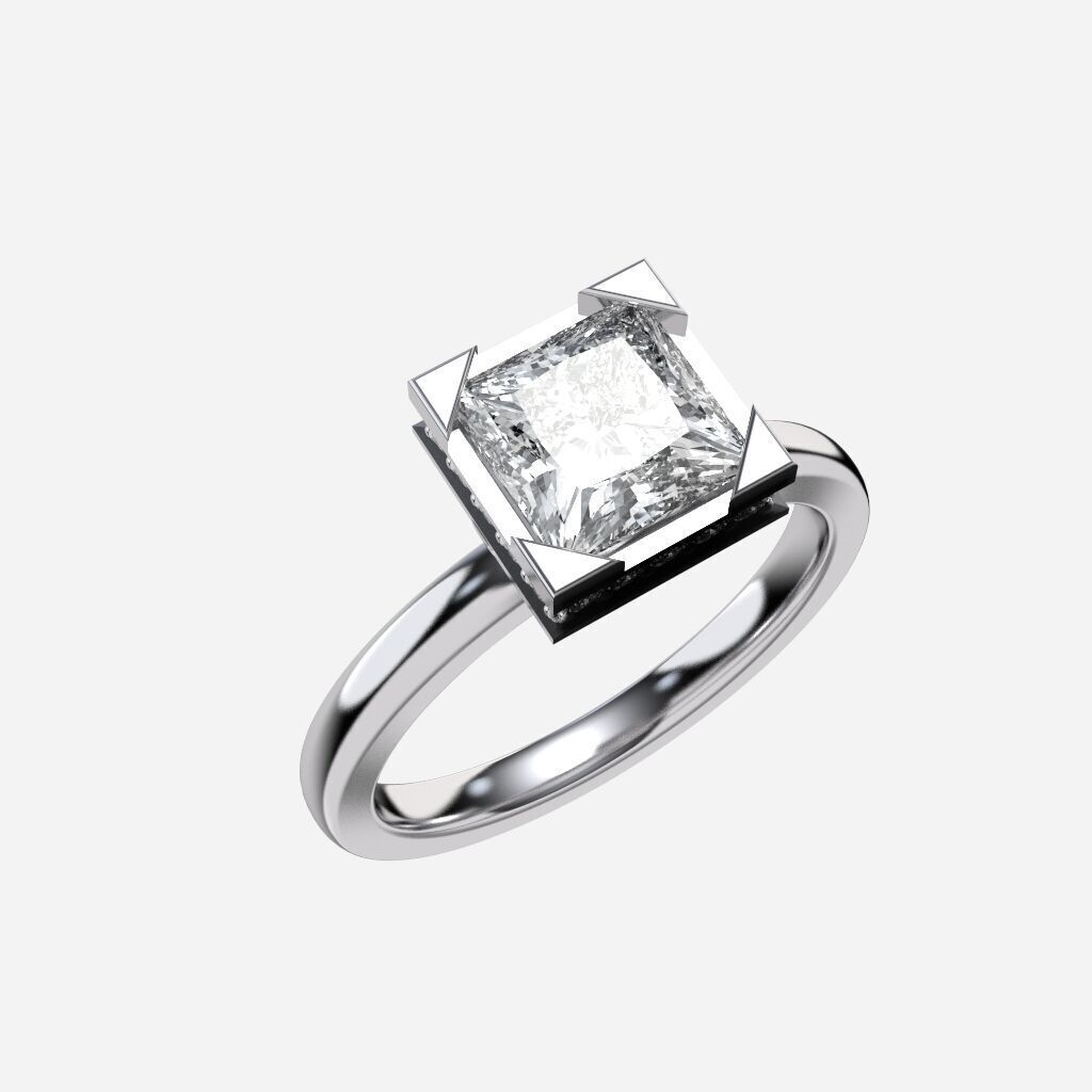 Princess Diamond Bezel Setting Solitaire Diamond Ring 3D print model_10