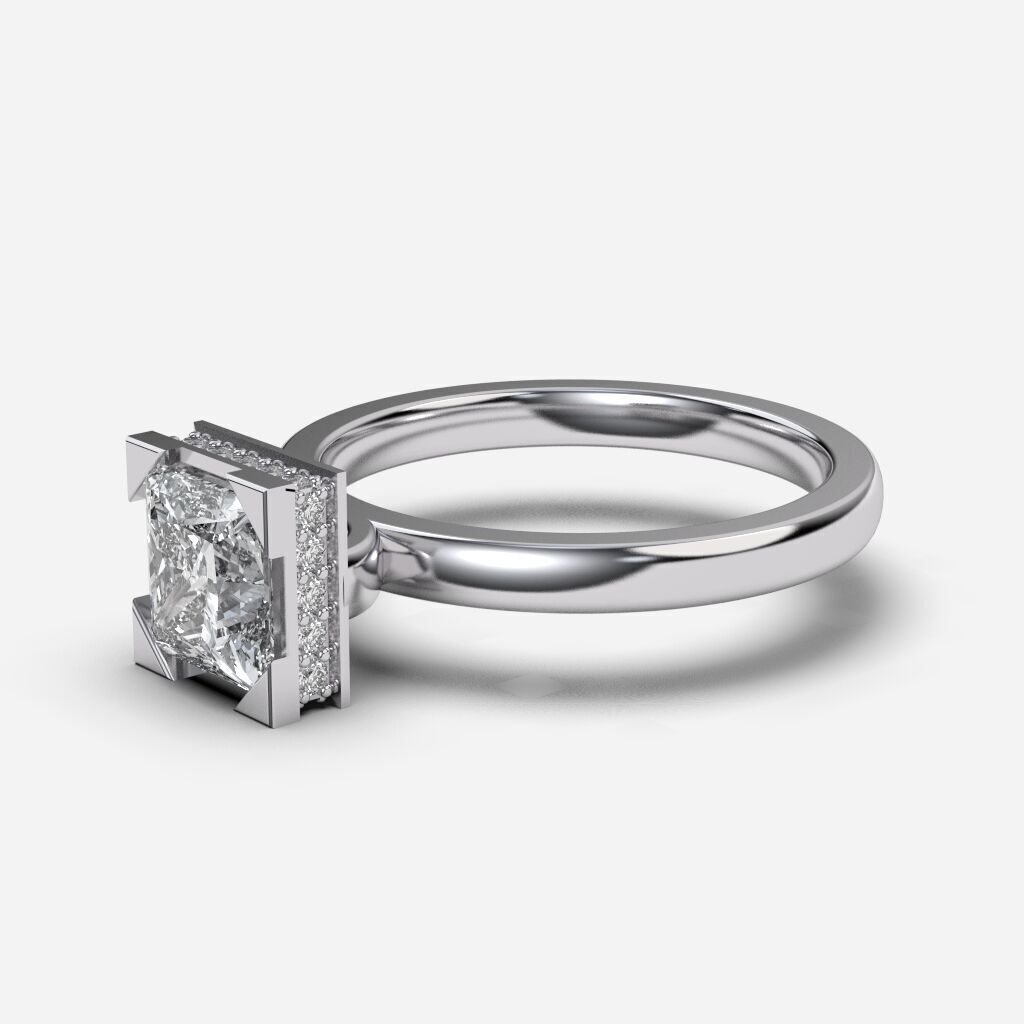 Princess Diamond Bezel Setting Solitaire Diamond Ring 3D print model_9