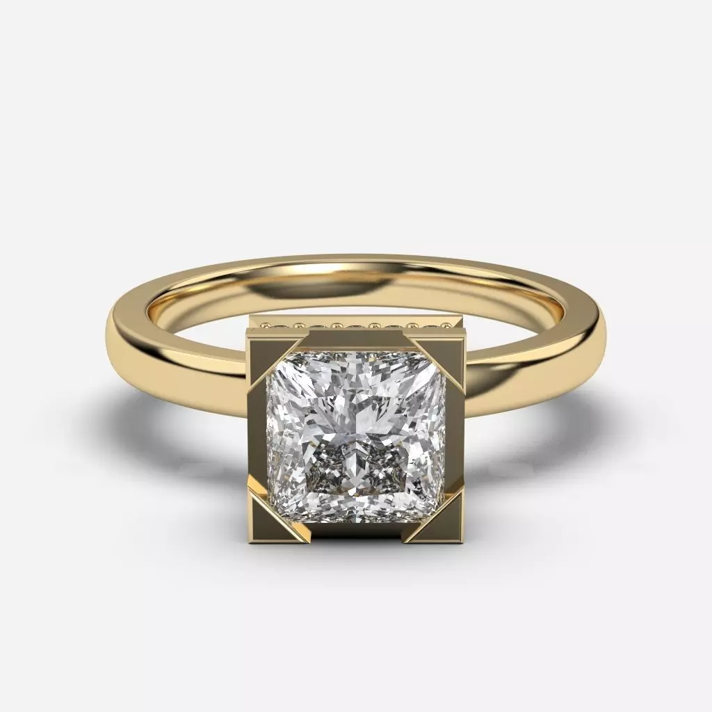 Princess Diamond Bezel Setting Solitaire Diamond Ring 3D print model_0