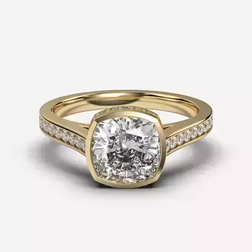 Cushion Diamond Bezel Setting Solitaire Diamond Ring