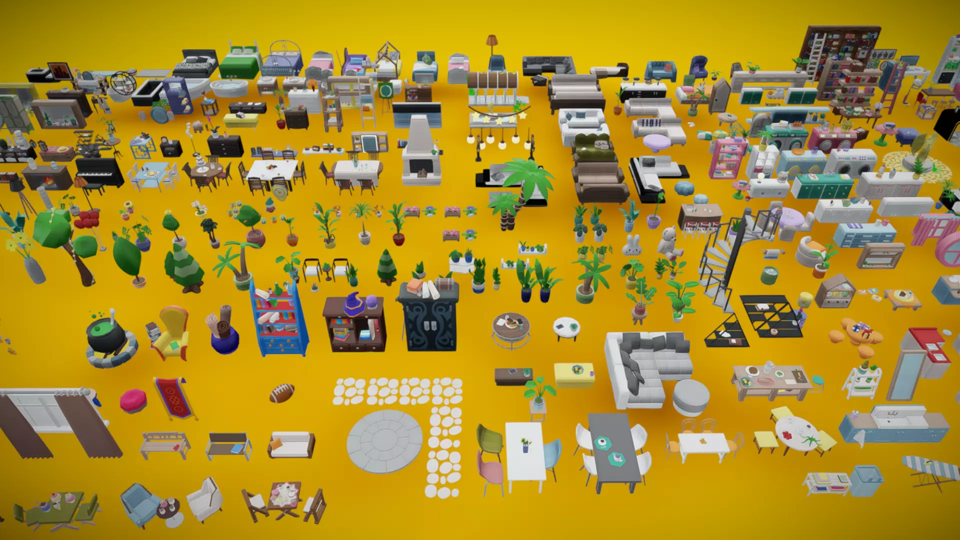 Furniture and Plants Pack Low-poly 3D model_0