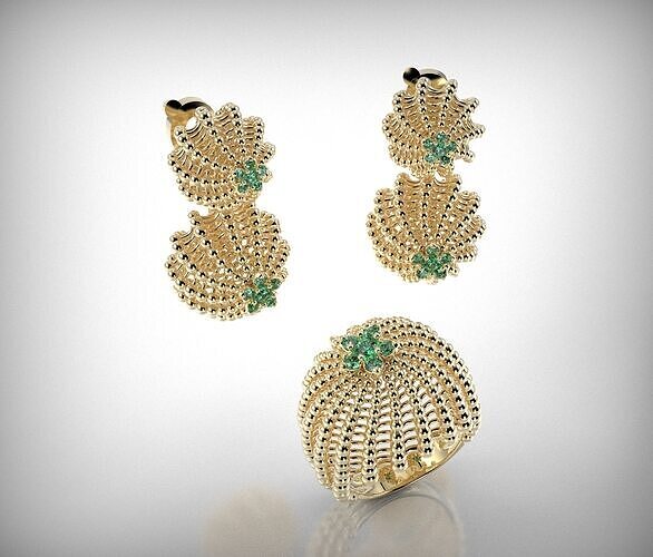Cactus Set Ring and Earrings 3D print model