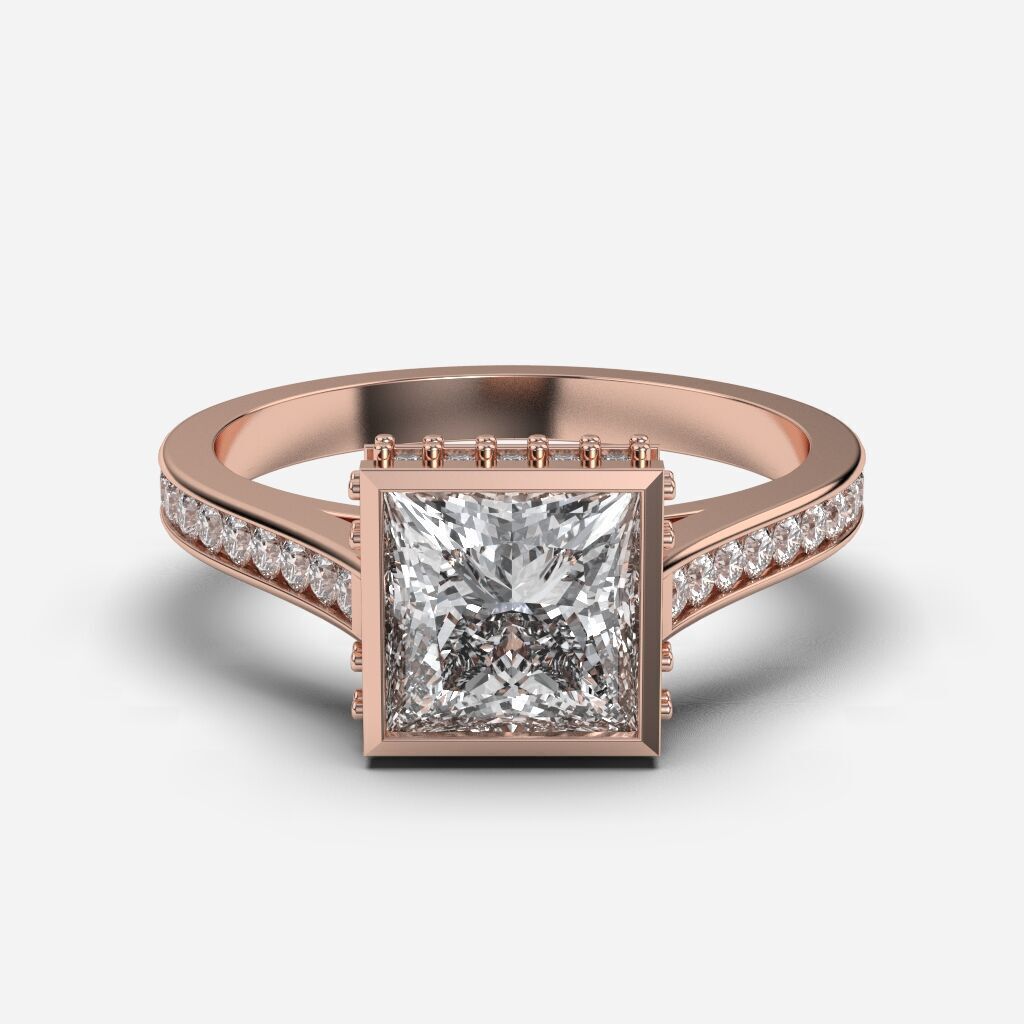 Princess Diamond Bezel Setting Solitaire Diamond Ring 3D print model_4