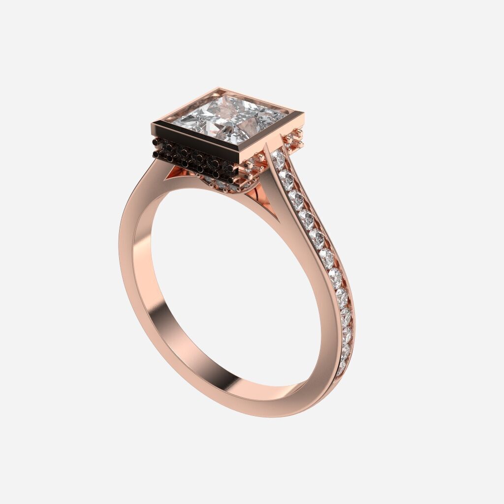 Princess Diamond Bezel Setting Solitaire Diamond Ring 3D print model_7