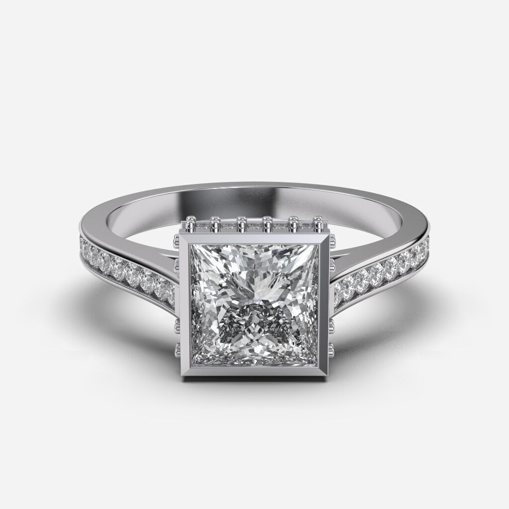 Princess Diamond Bezel Setting Solitaire Diamond Ring 3D print model_8