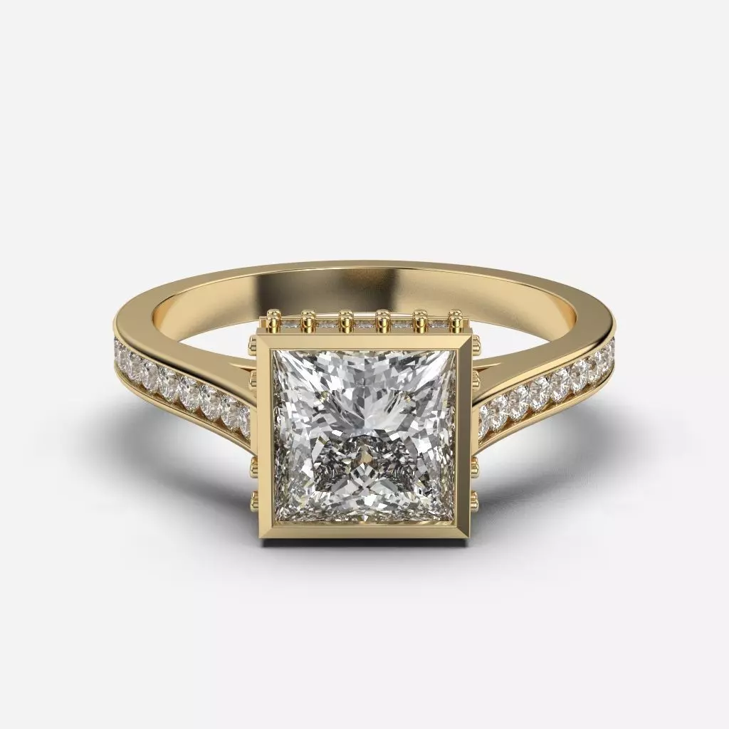Princess Diamond Bezel Setting Solitaire Diamond Ring 3D print model_0