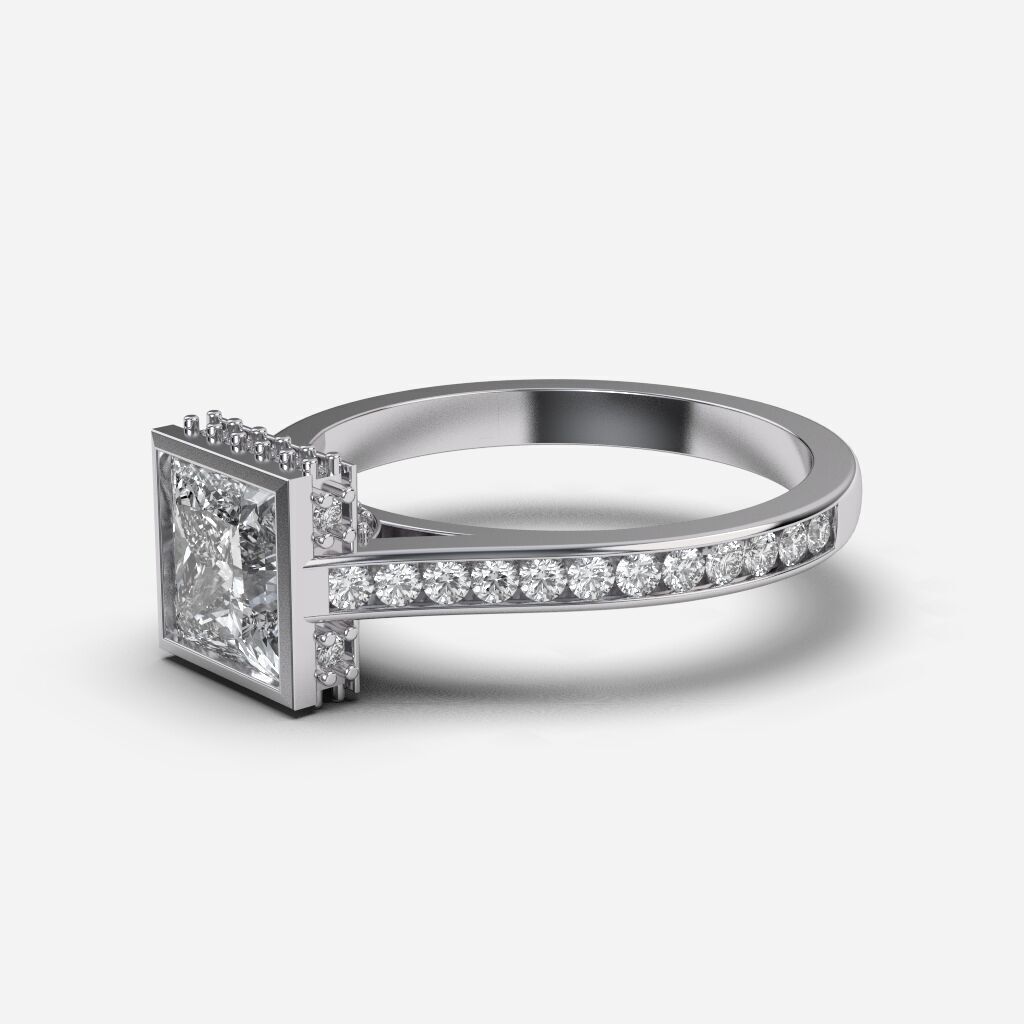 Princess Diamond Bezel Setting Solitaire Diamond Ring 3D print model_9