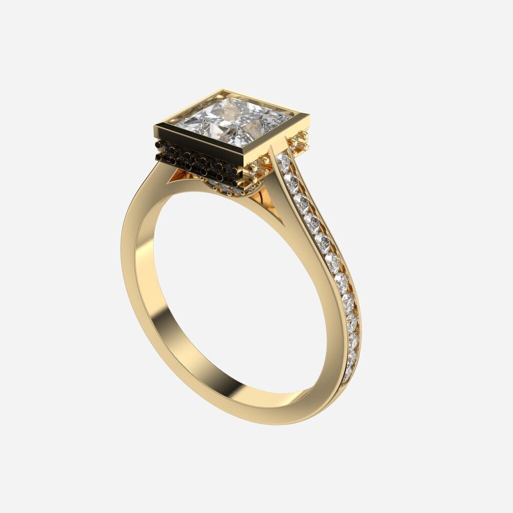 Princess Diamond Bezel Setting Solitaire Diamond Ring 3D print model_3