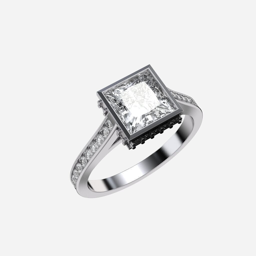 Princess Diamond Bezel Setting Solitaire Diamond Ring 3D print model_10
