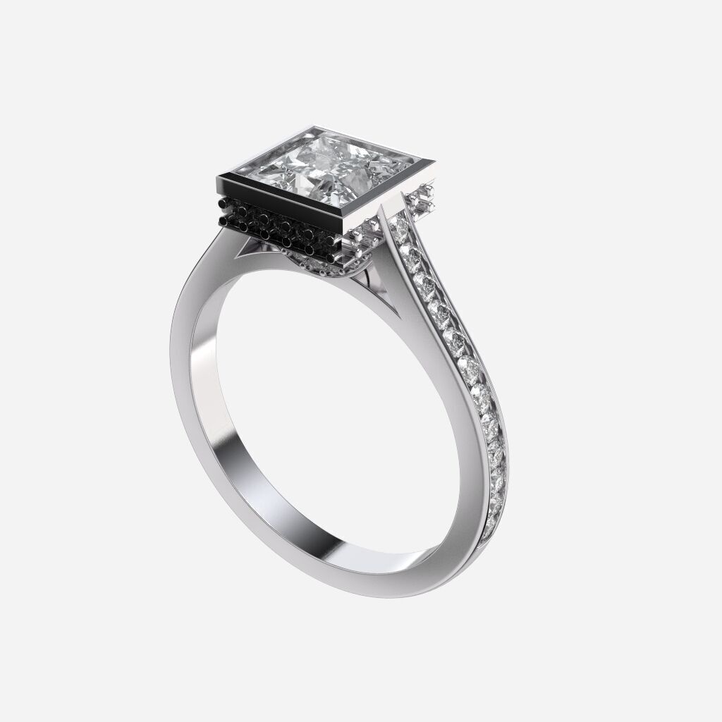 Princess Diamond Bezel Setting Solitaire Diamond Ring 3D print model_11