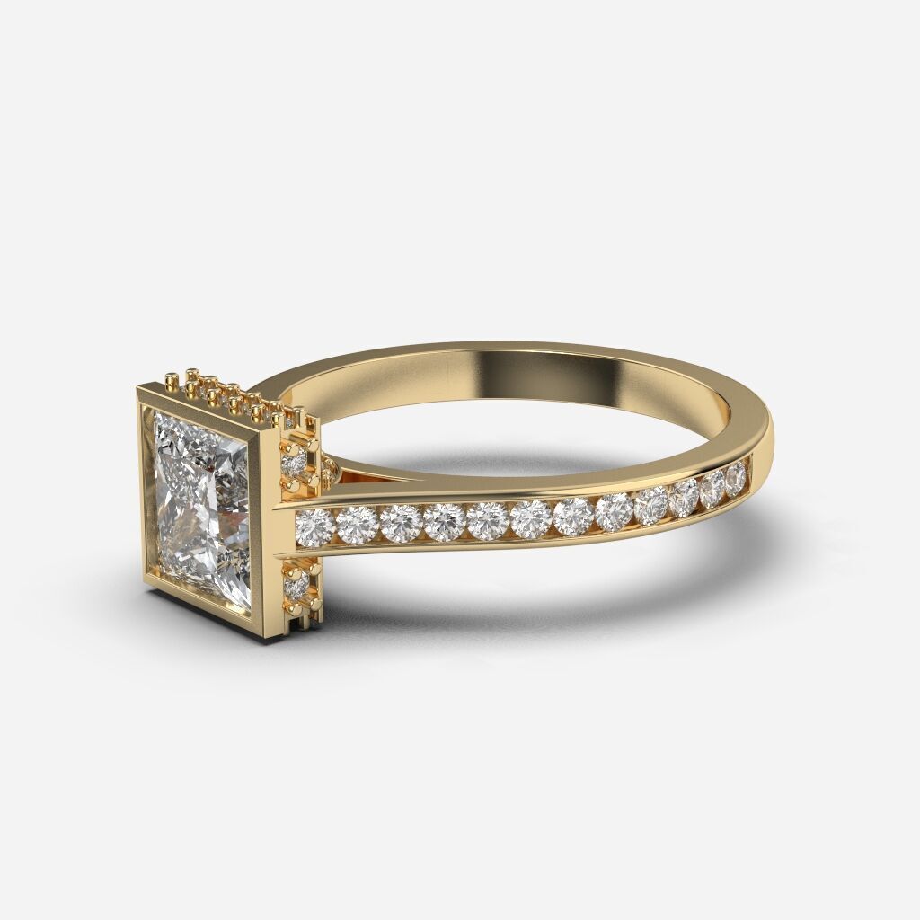 Princess Diamond Bezel Setting Solitaire Diamond Ring 3D print model_1